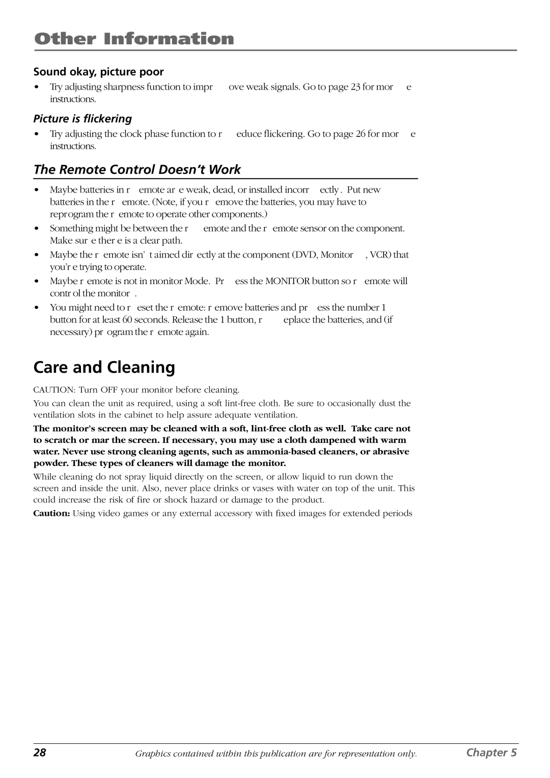 RCA PHD42600 manual Care and Cleaning, Sound okay, picture poor 