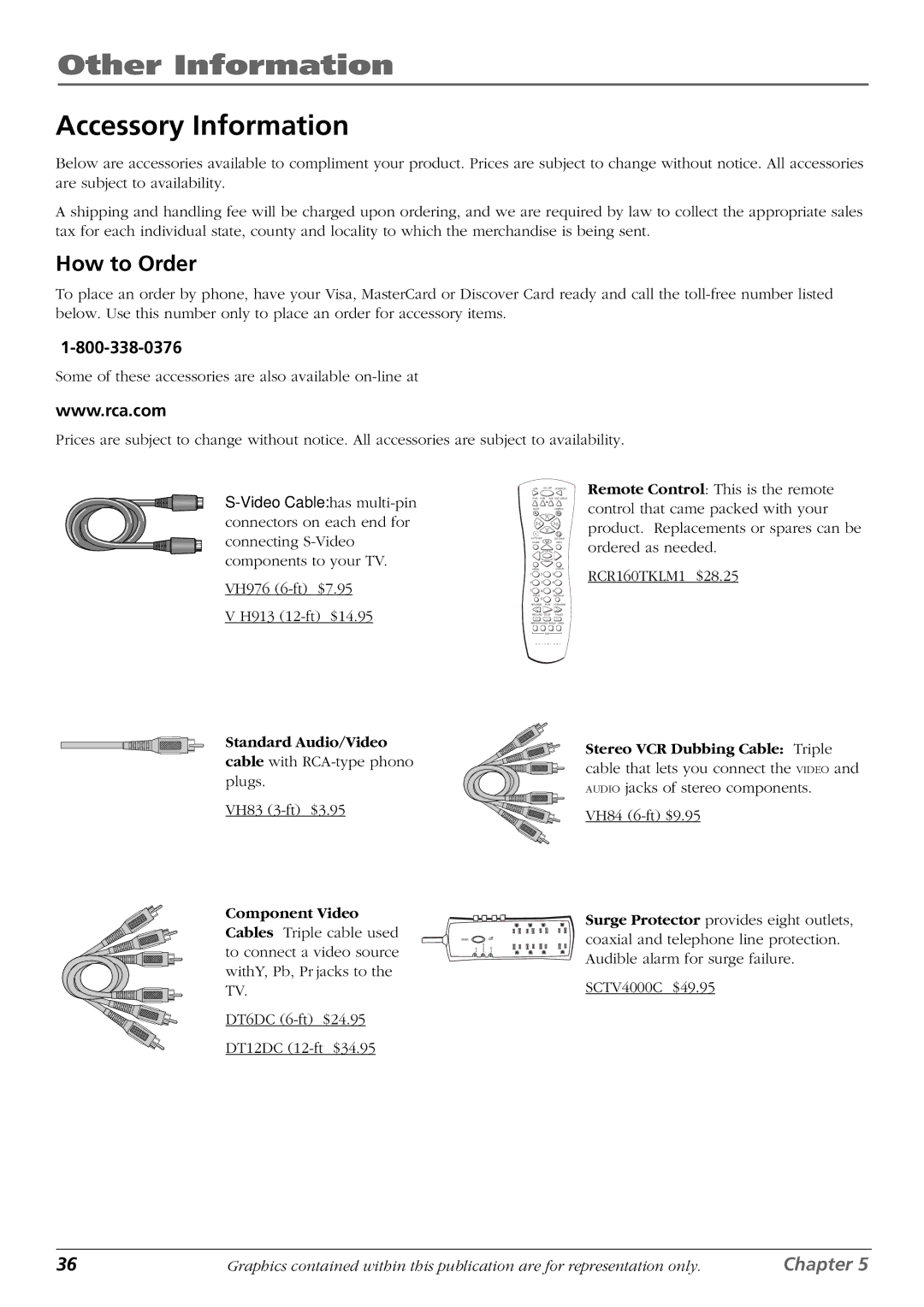 RCA PHD42600 manual Accessory Information, How to Order, Standard Audio/Video, Component Video 