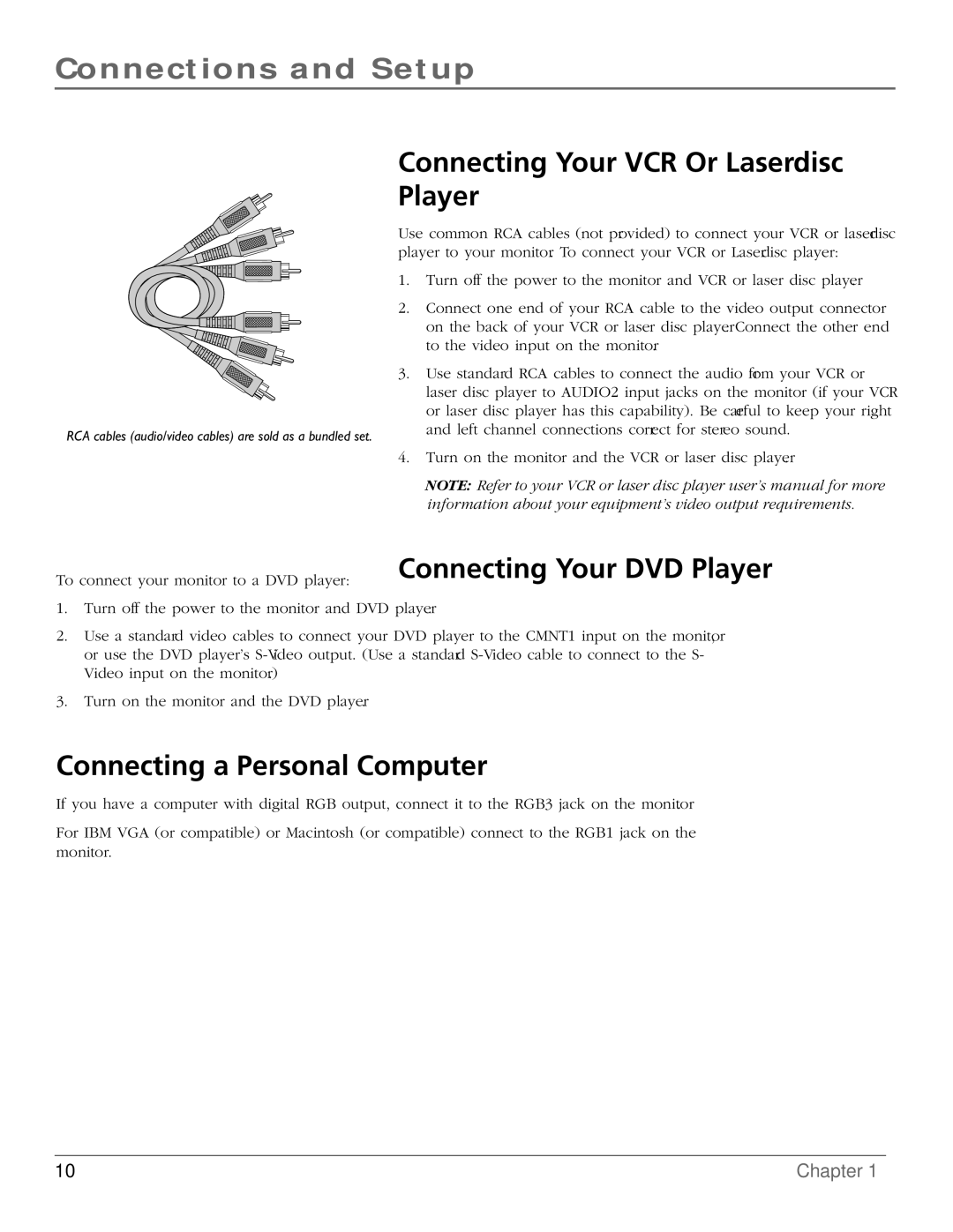 RCA PHD50300 manual Connecting Your VCR Or Laserdisc Player, Connecting Your DVD Player, Connecting a Personal Computer 