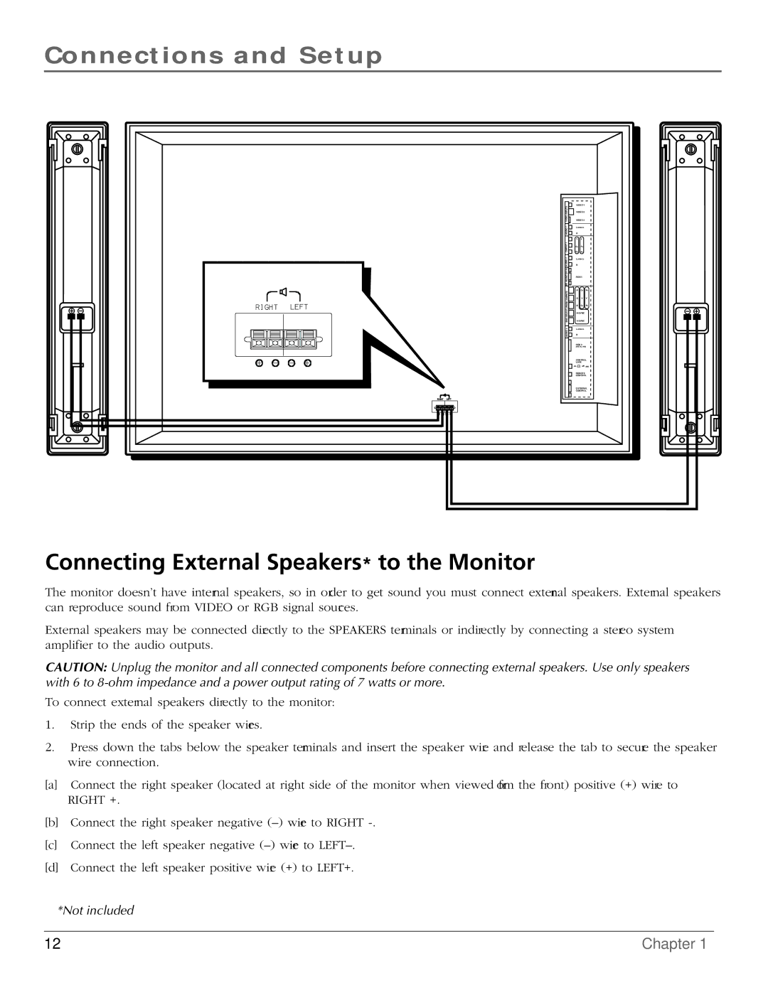 RCA PHD50300 manual Connecting External Speakers* to the Monitor 