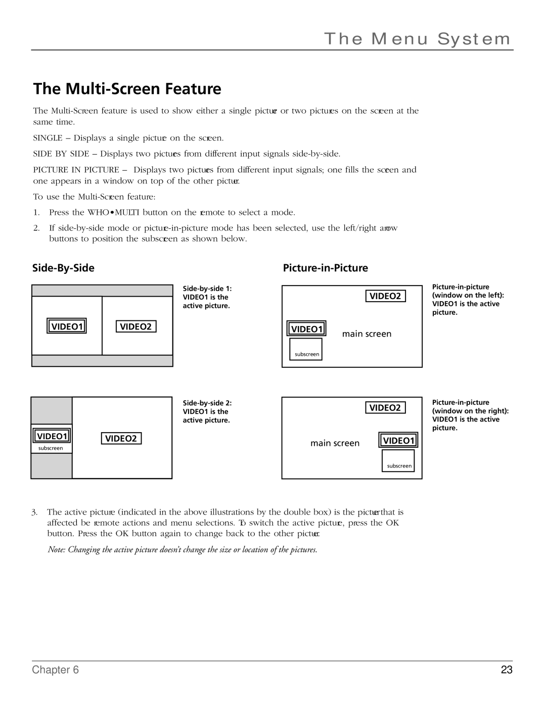 RCA PHD50300 manual Multi-Screen Feature, Side-By-Side, Picture-in-Picture 