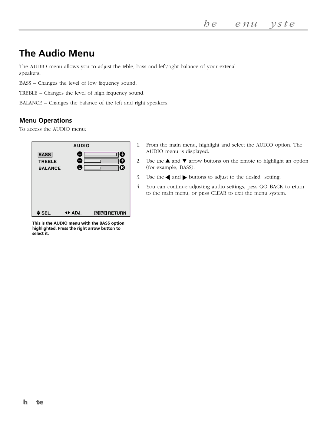 RCA PHD50300 manual Audio Menu, Menu Operations 