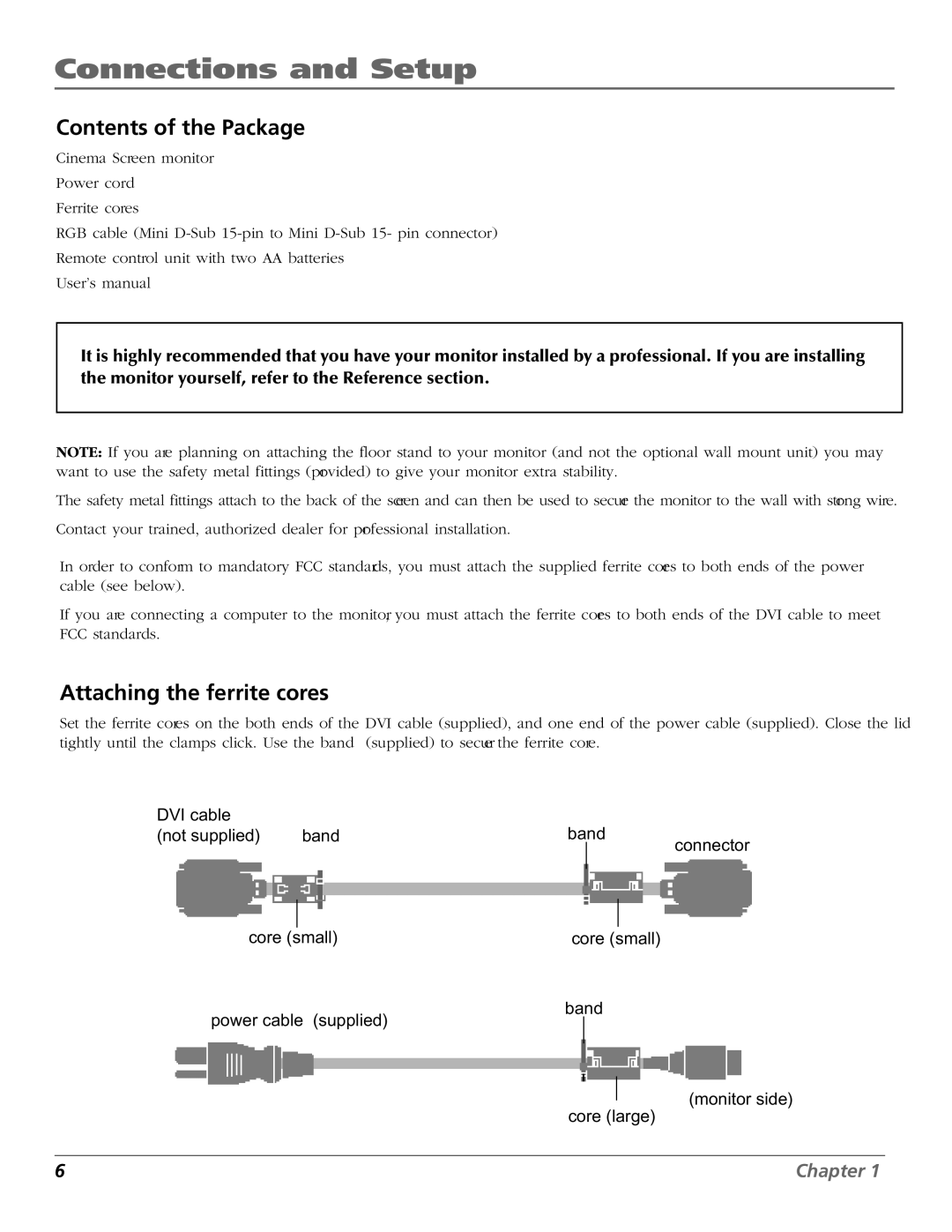 RCA PHD50300 manual Contents of the Package, Attaching the ferrite cores 