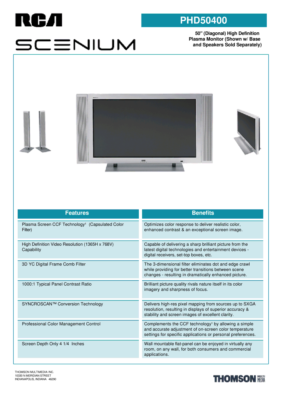 RCA PHD50400 manual Features, Benefits 