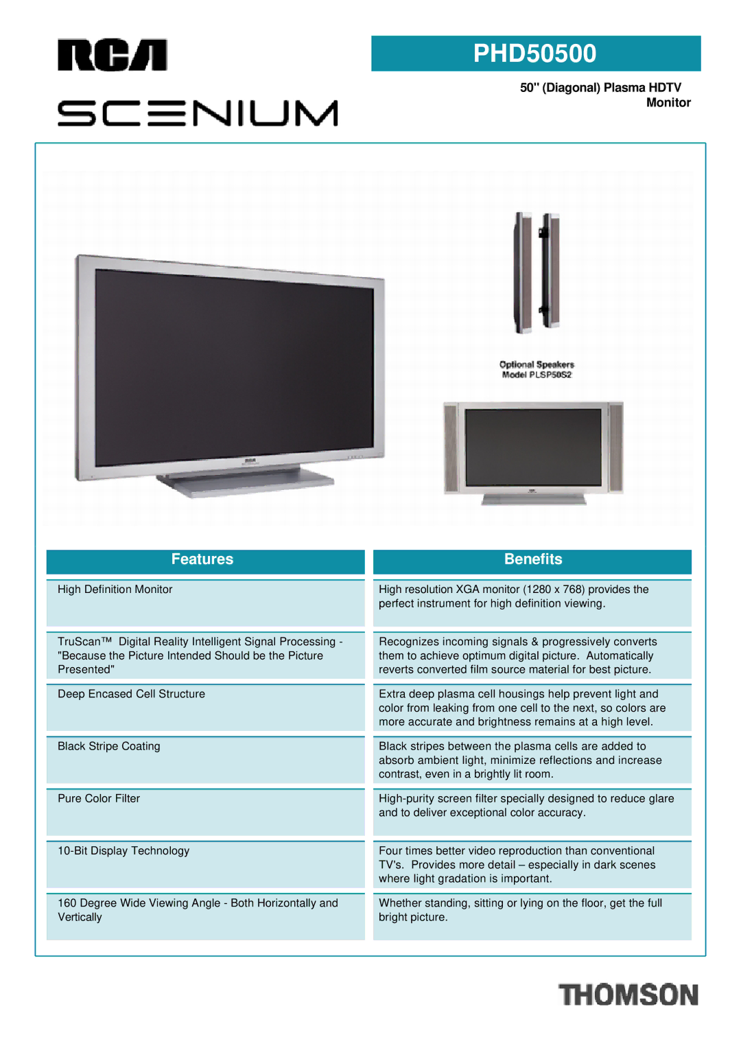 RCA PHD50500 manual Features, Benefits 