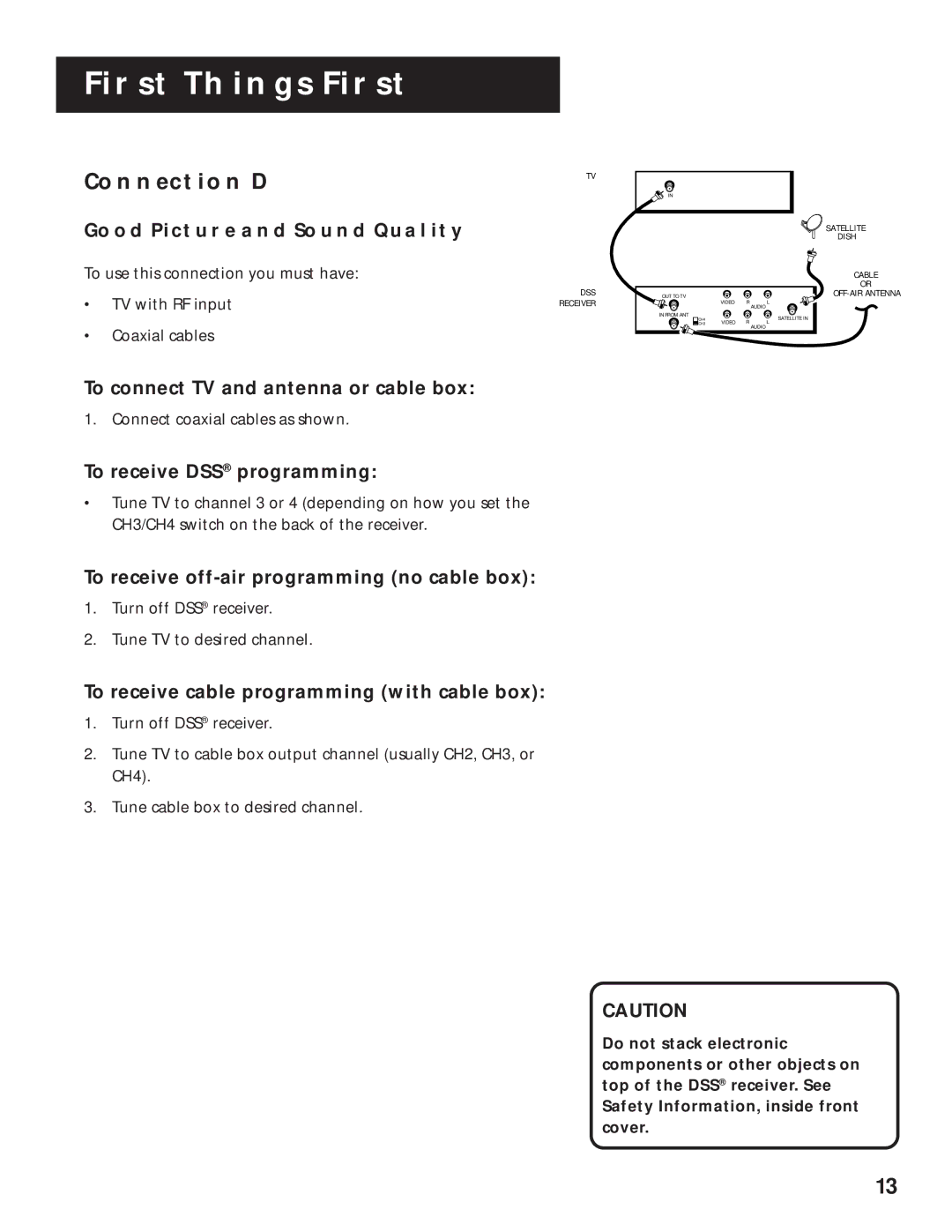 RCA pmn manual Connection D, To connect TV and antenna or cable box 