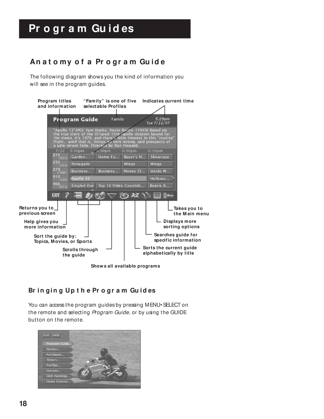 RCA pmn manual Anatomy of a Program Guide, Bringing UP the Program Guides 