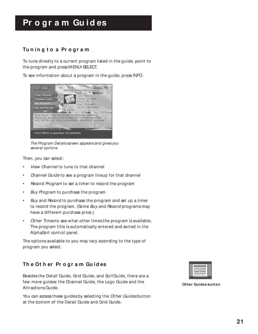 RCA pmn manual Tuning to a Program, Other Program Guides 