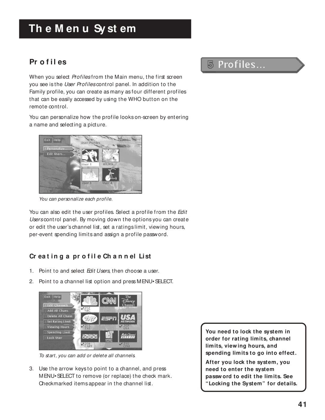 RCA pmn manual Profiles, Creating a Profile Channel List 