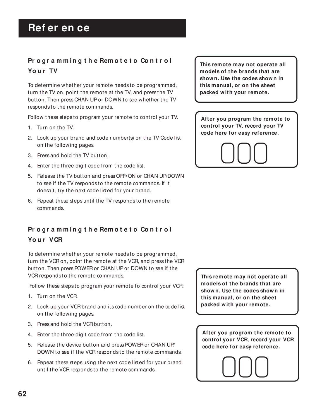 RCA pmn manual Programming the Remote to Control Your TV, Programming the Remote to Control Your VCR 