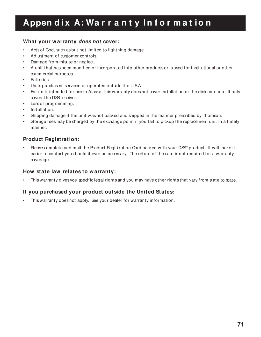 RCA pmn manual What your warranty does not cover, Product Registration, How state law relates to warranty 