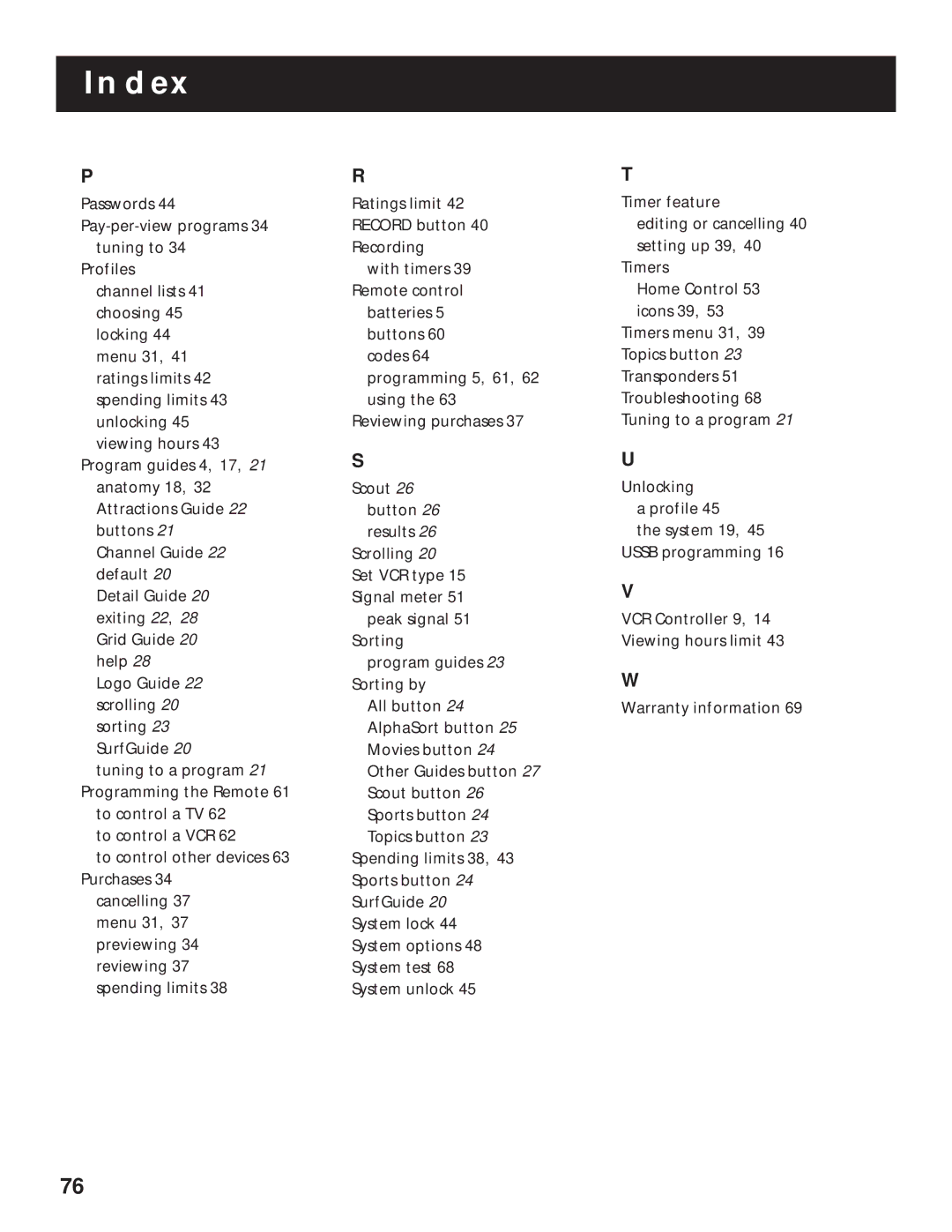 RCA pmn manual Index 