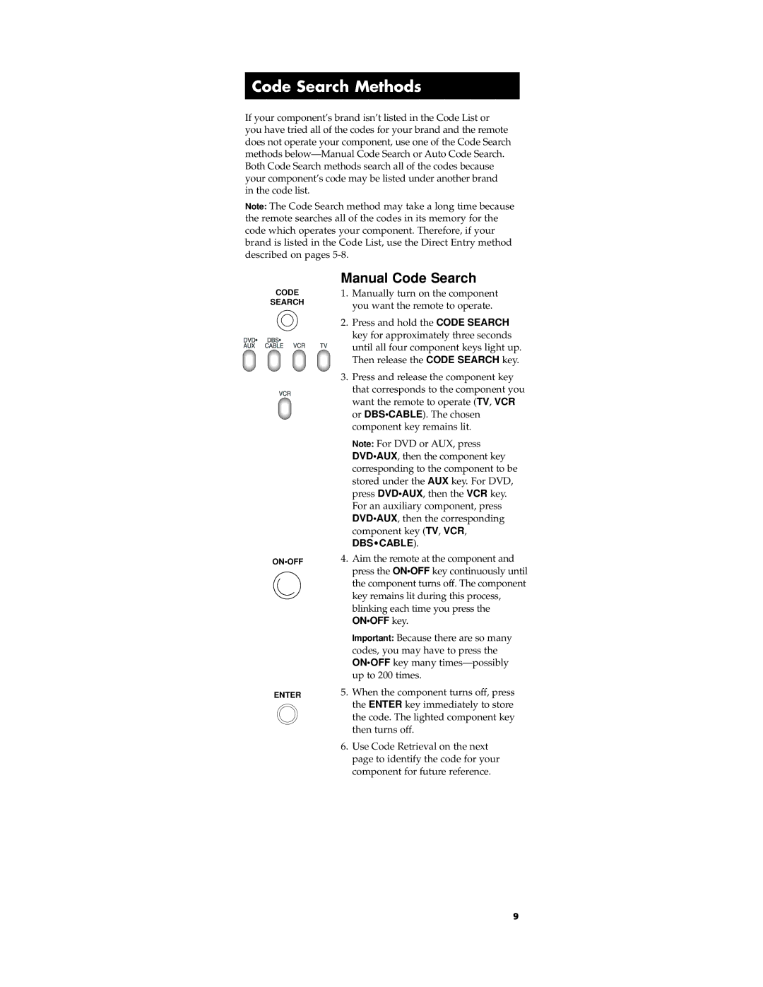 RCA RCU450, pp18l manual Code Search Methods, Manual Code Search 