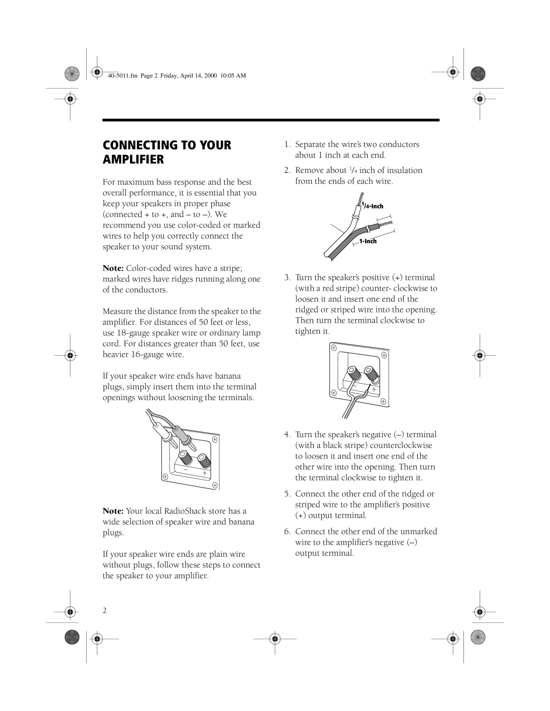 RCA PRO-CS5II manual Connecting to Your Amplifier 