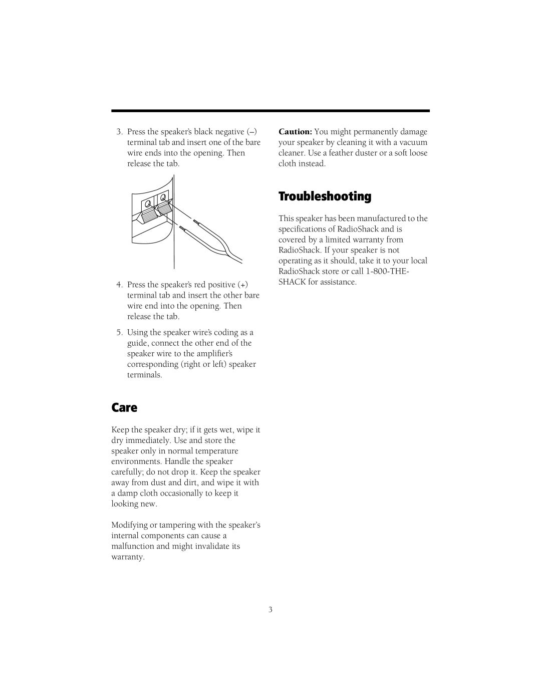 RCA PRO-LS100 manual Care, Troubleshooting 