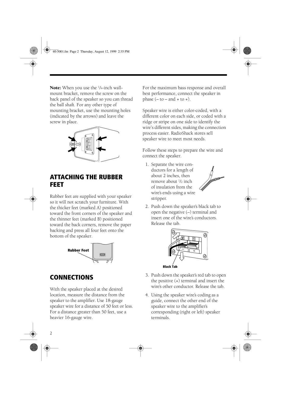 RCA PRO-X44AV manual Attaching the Rubber Feet, Connections 