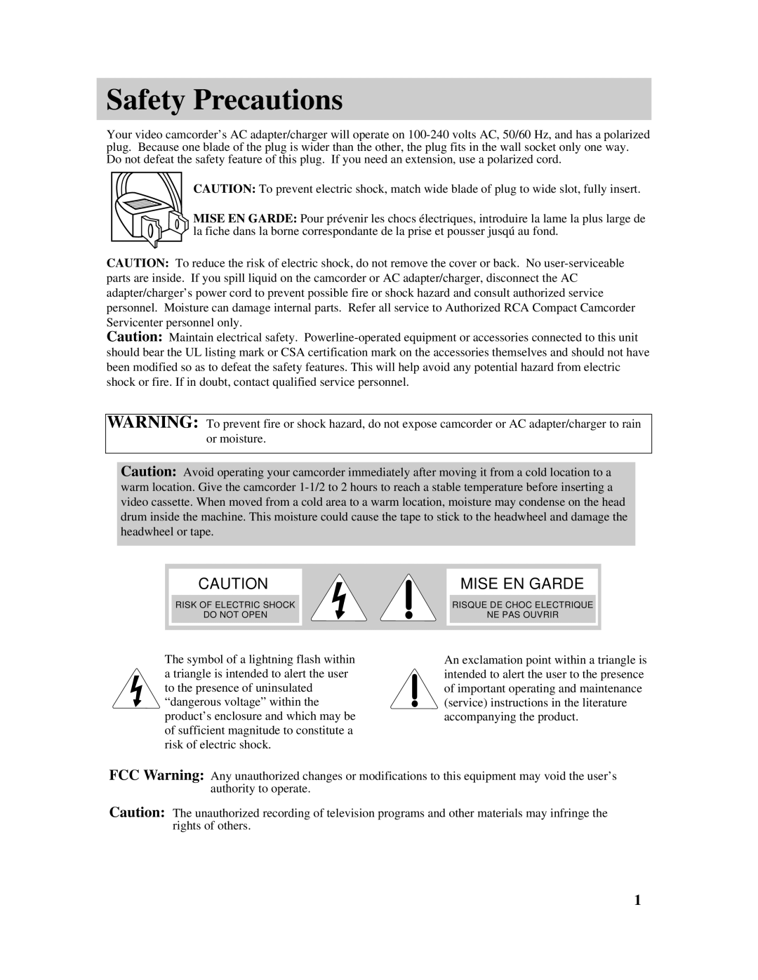 RCA PRO807 owner manual Safety Precautions 