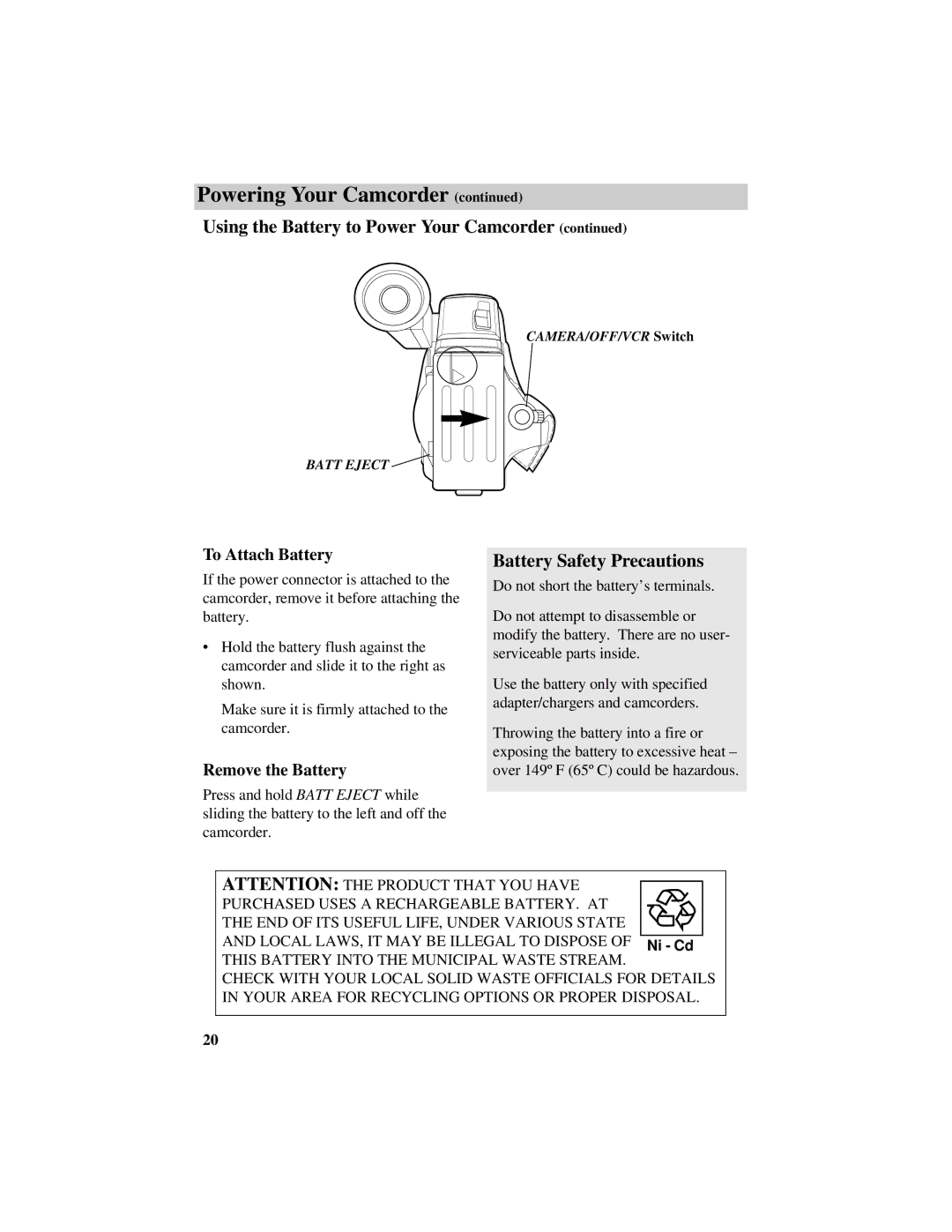 RCA Pro809 specifications Battery Safety Precautions, To Attach Battery, Remove the Battery 