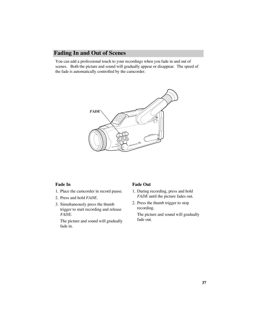 RCA Pro809 specifications Fading In and Out of Scenes, Fade Out 