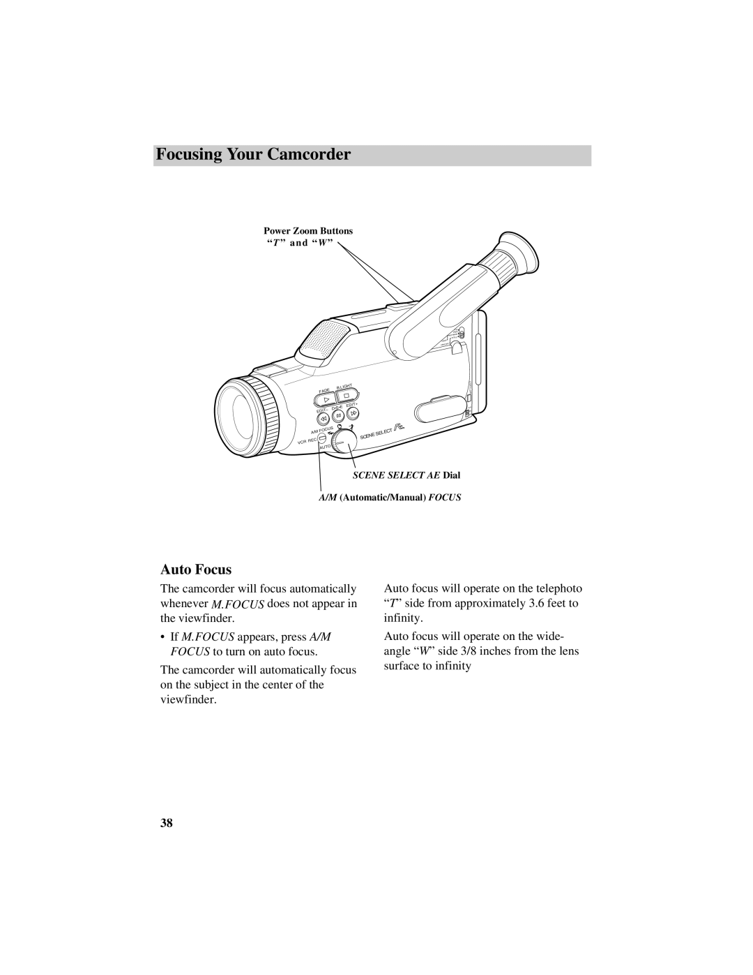 RCA Pro809 specifications Focusing Your Camcorder, Auto Focus 