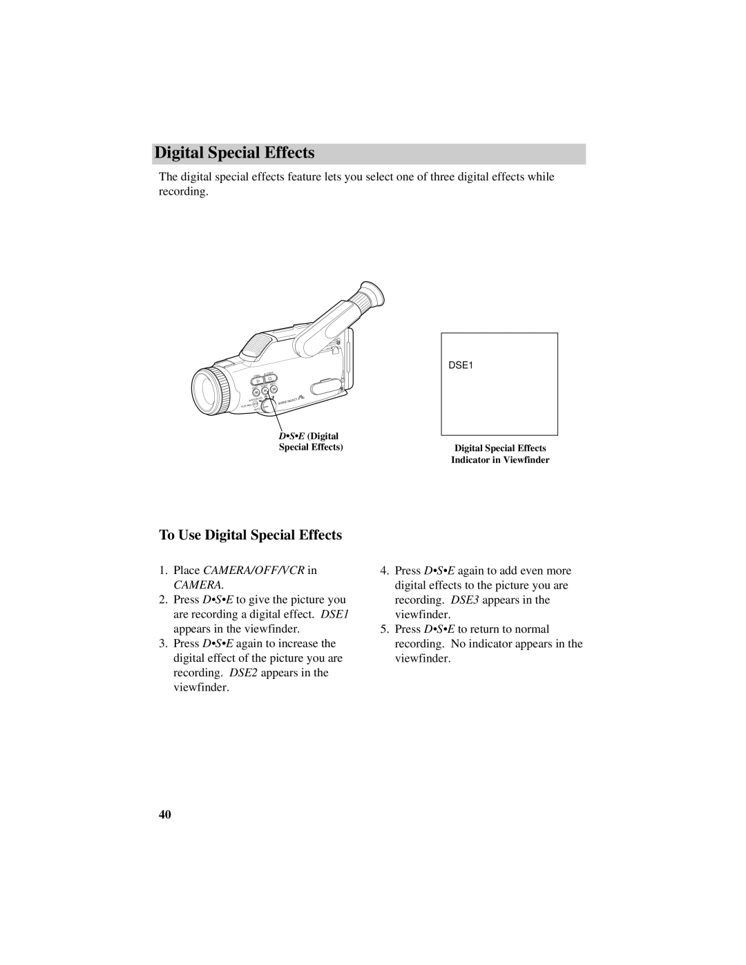 RCA Pro809 specifications To Use Digital Special Effects 