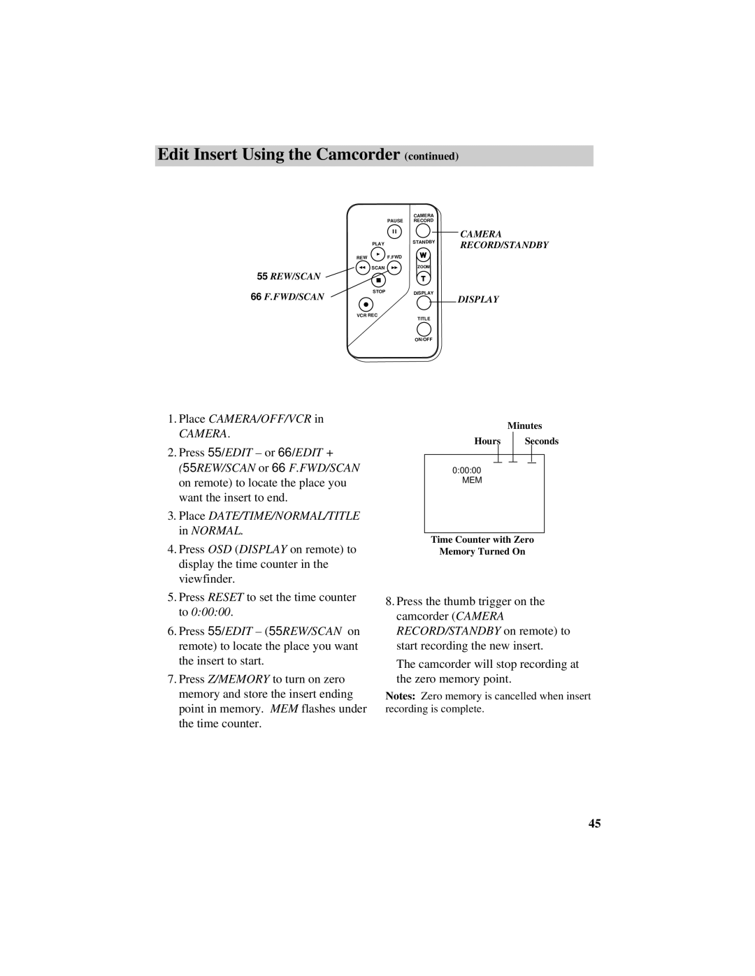 RCA Pro809 specifications 55 REW/SCAN 66 F.FWD/SCAN 