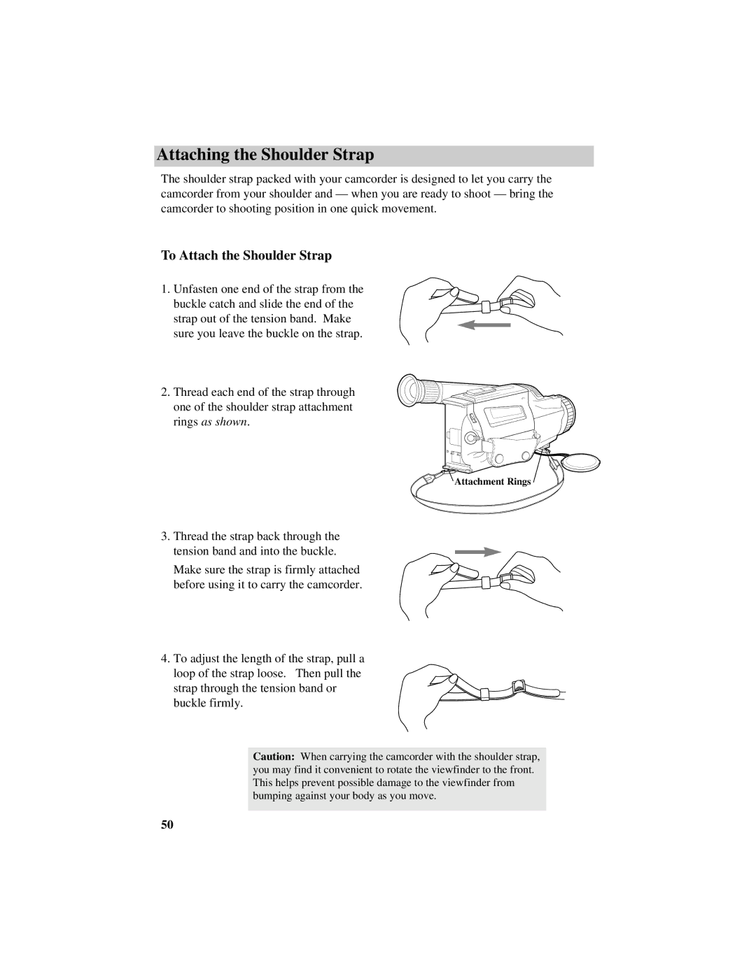 RCA Pro809 specifications Attaching the Shoulder Strap, To Attach the Shoulder Strap 