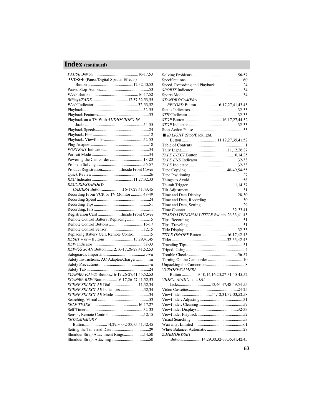 RCA Pro809 specifications Index 