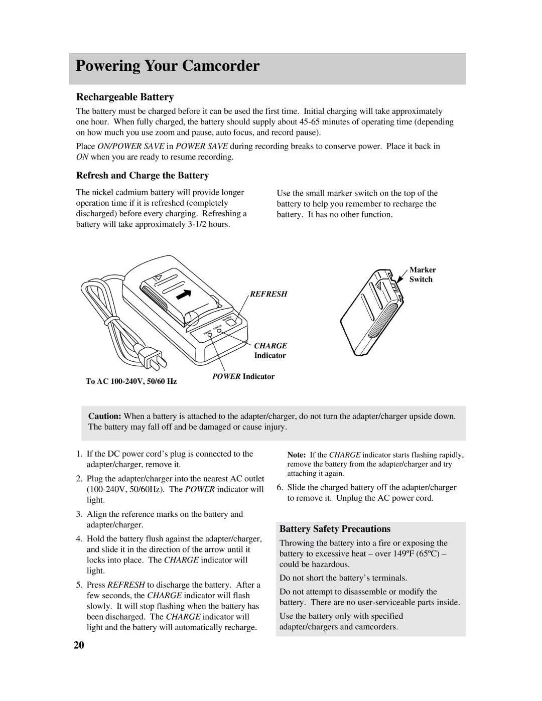 RCA Pro845 manual Rechargeable Battery, Refresh and Charge the Battery, Battery Safety Precautions 