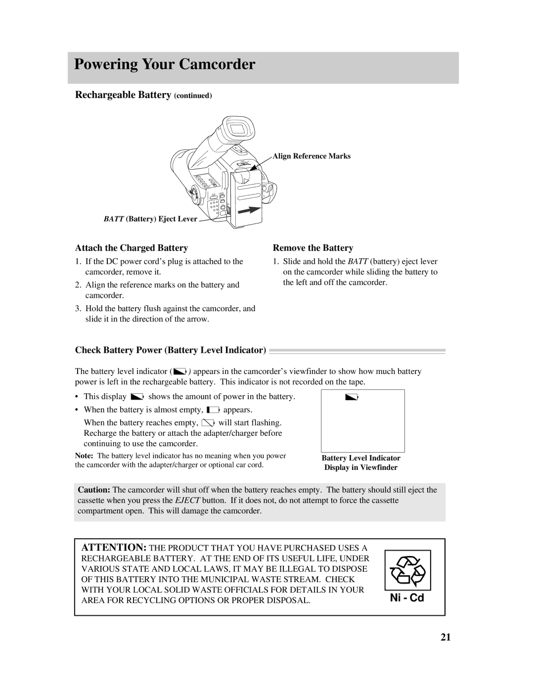 RCA Pro845 manual Attach the Charged Battery, Remove the Battery, Check Battery Power Battery Level Indicator 