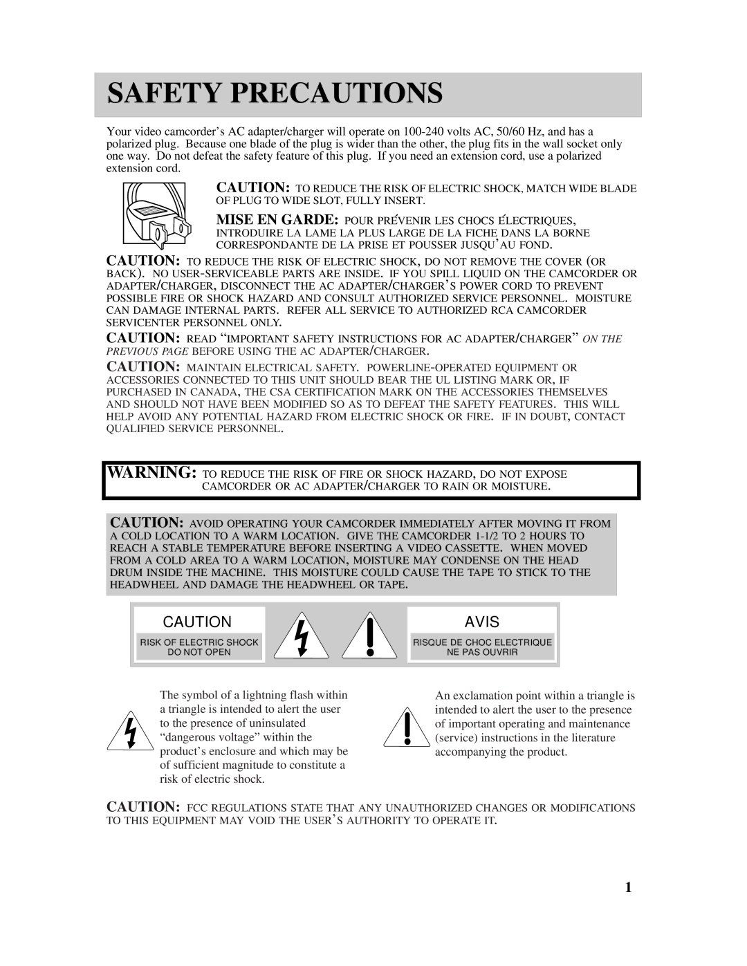 RCA Pro845 manual Safety Precautions 