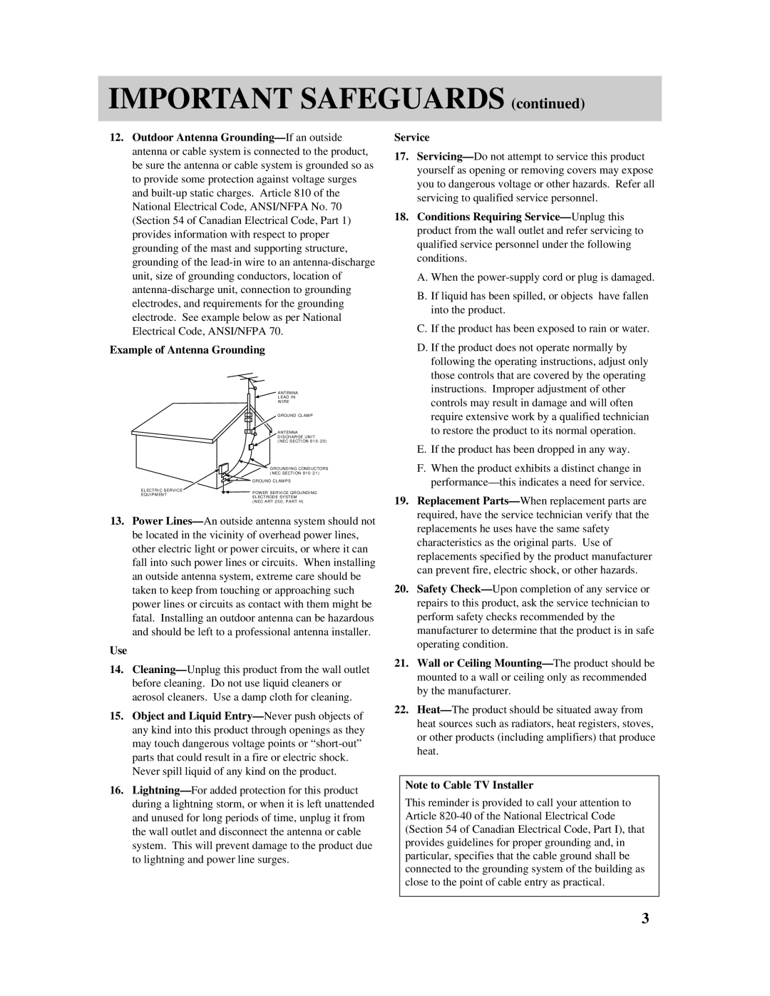 RCA Pro845 manual Important Safeguards 