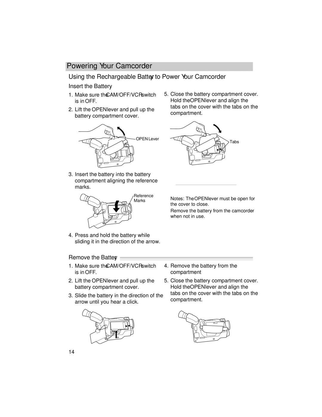 RCA PRO846 manual Insert the Battery, Remove the Battery 