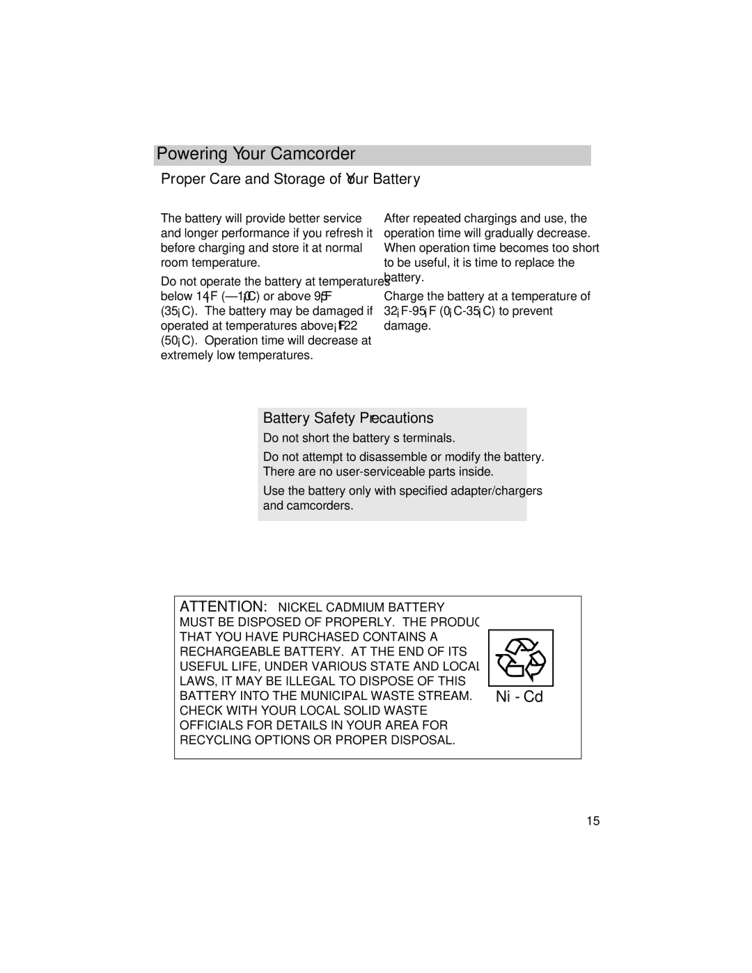 RCA PRO846 manual Proper Care and Storage of Your Battery, Battery Safety Precautions 