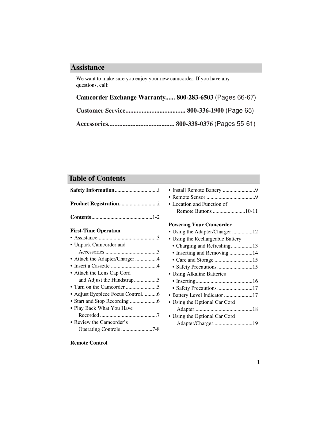 RCA PRO846 manual Assistance, Table of Contents 