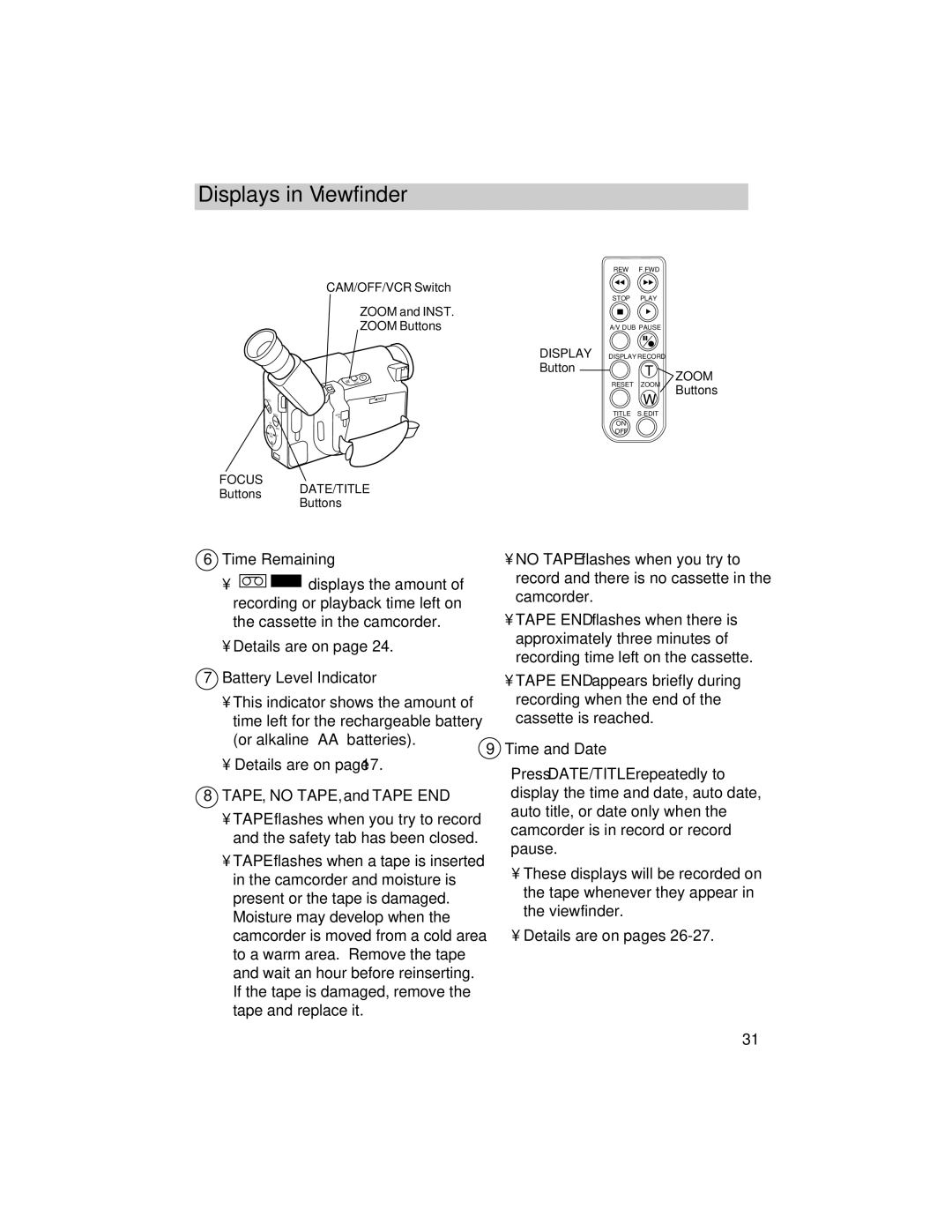 RCA PRO846 manual Time Remaining, Battery Level Indicator, Time and Date 