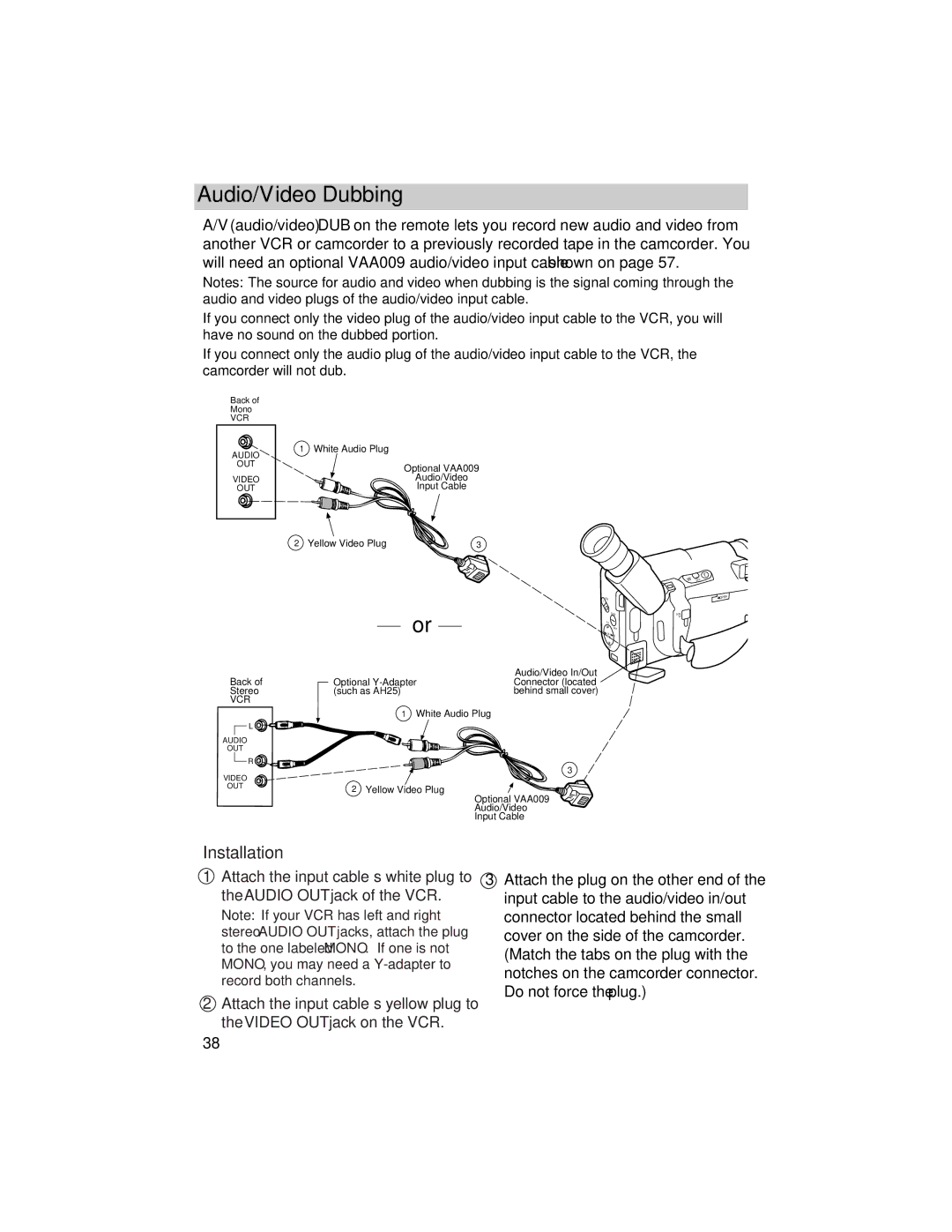 RCA PRO846 manual Audio/Video Dubbing, Installation 