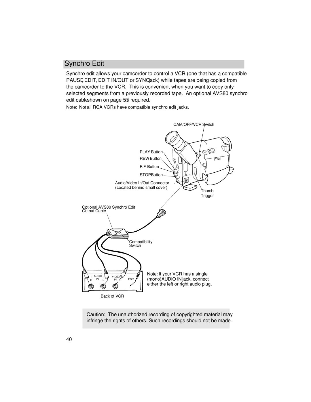 RCA PRO846 manual Synchro Edit 