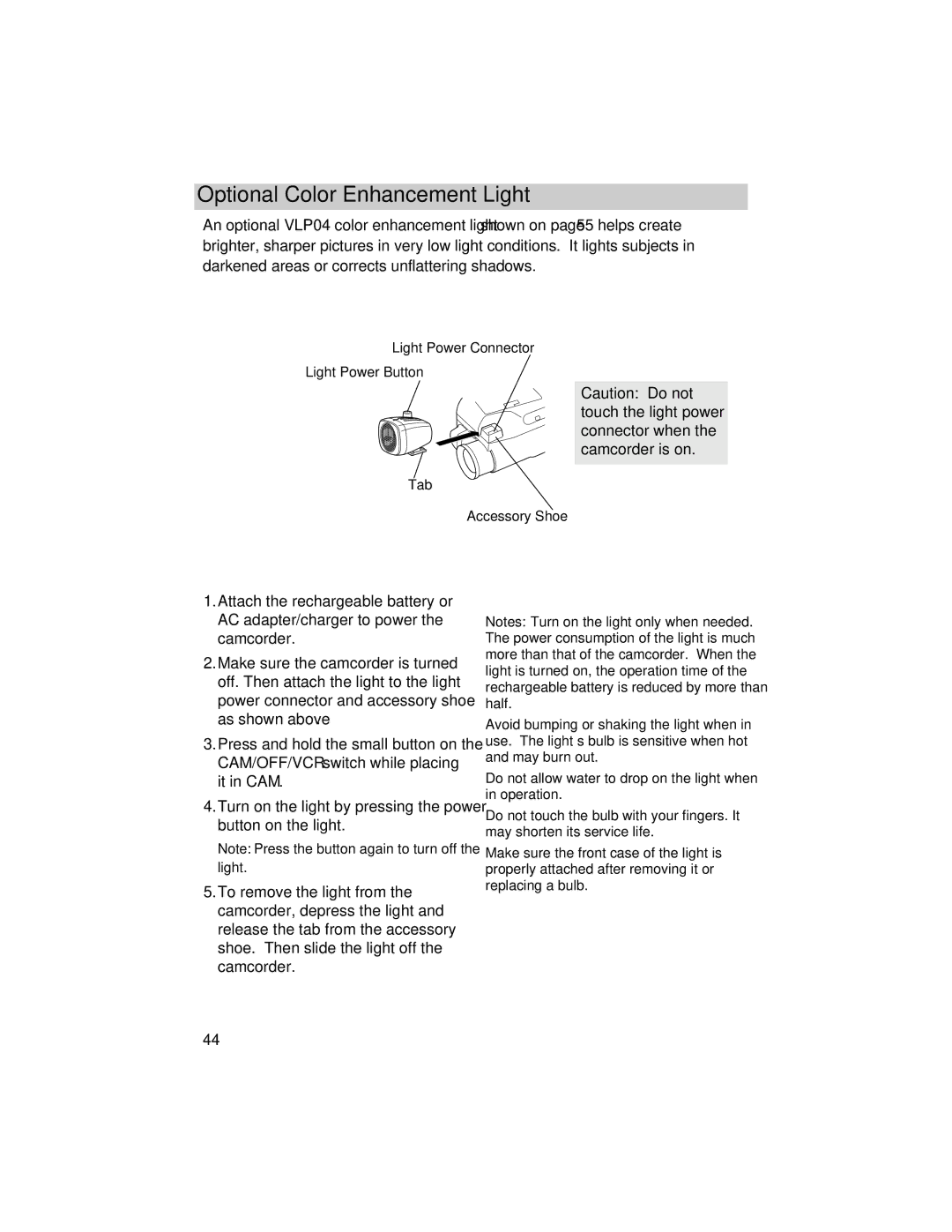 RCA PRO846 manual Optional Color Enhancement Light 