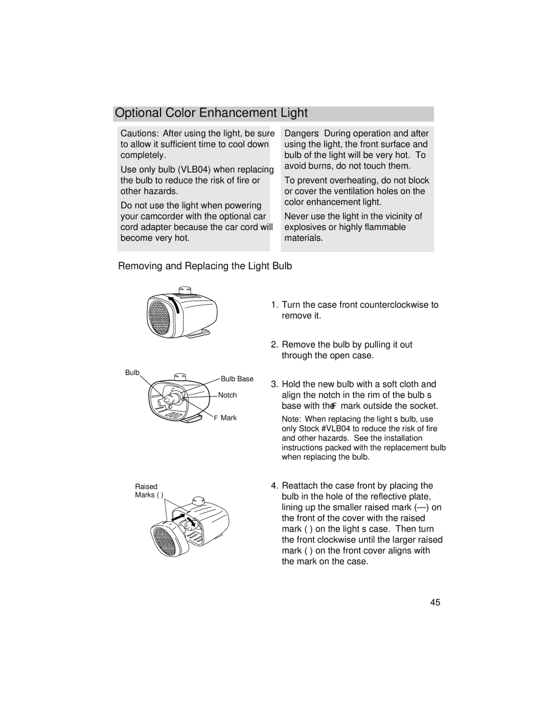 RCA PRO846 manual Removing and Replacing the Light Bulb 