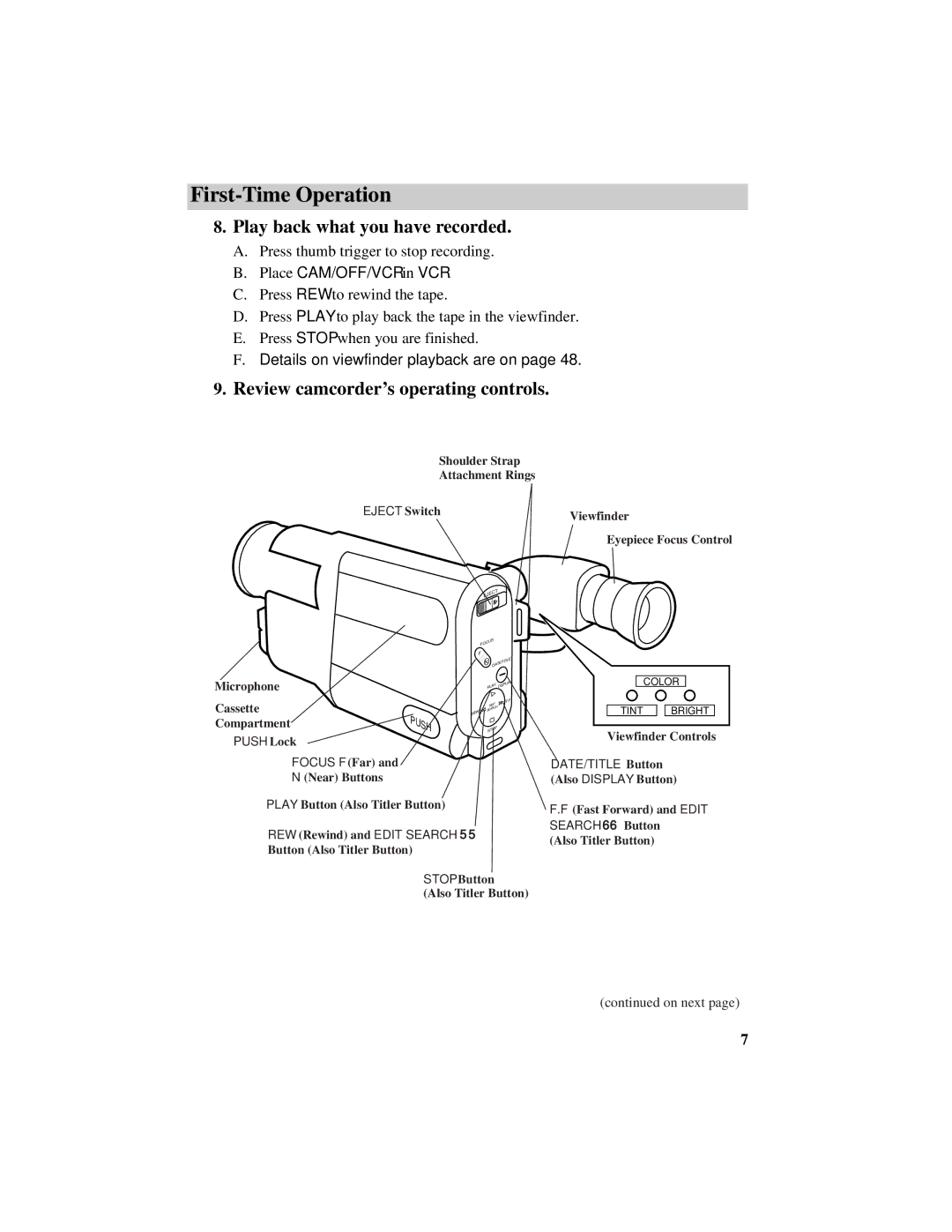 RCA PRO846 manual Play back what you have recorded, Review camcorder’s operating controls 