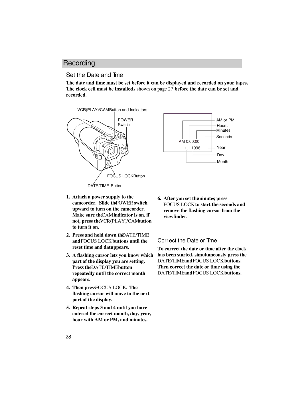 RCA Pro848, Pro842, Pro847 manual Set the Date and Time, Correct the Date or Time 