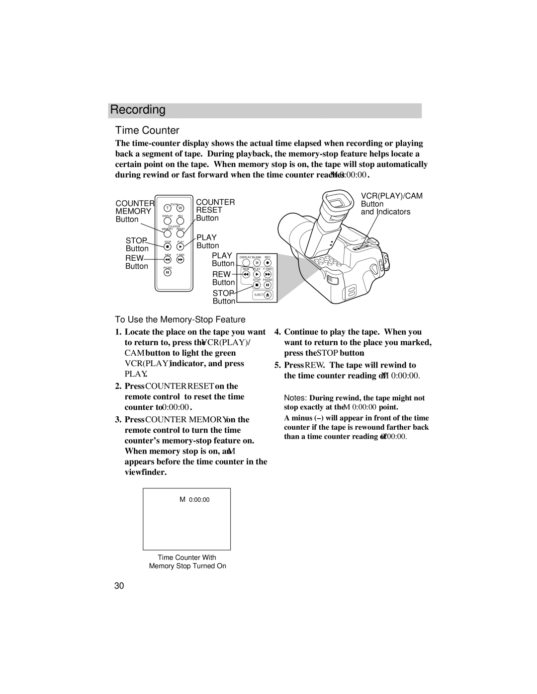 RCA Pro847, Pro848, Pro842 manual Time Counter, To Use the Memory-Stop Feature 