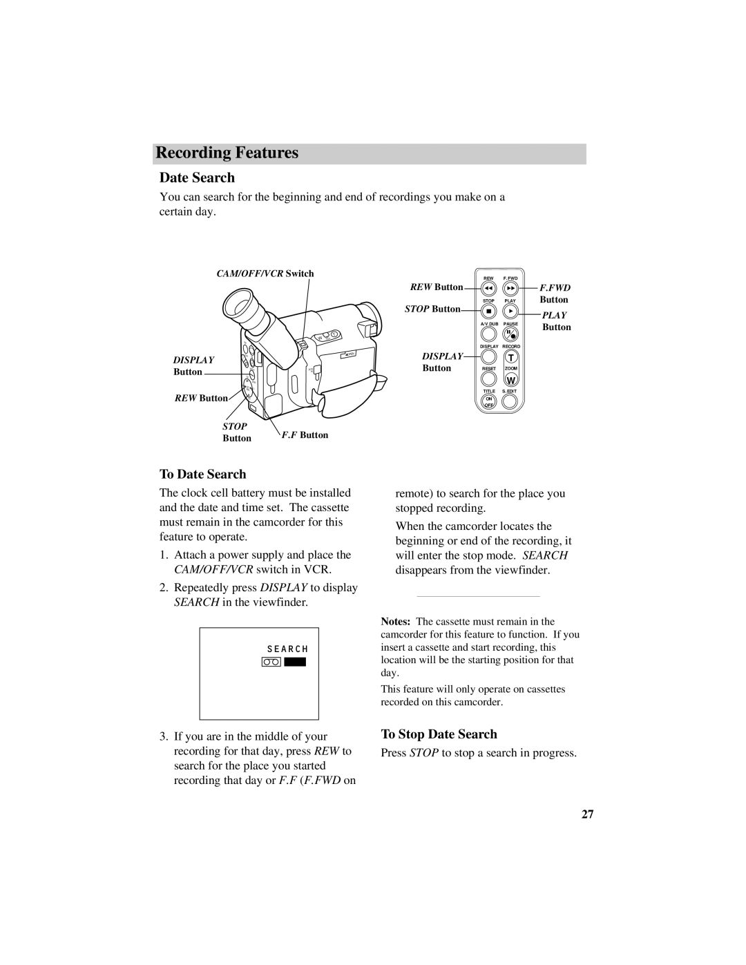 RCA Pro884HB manual To Date Search, To Stop Date Search 