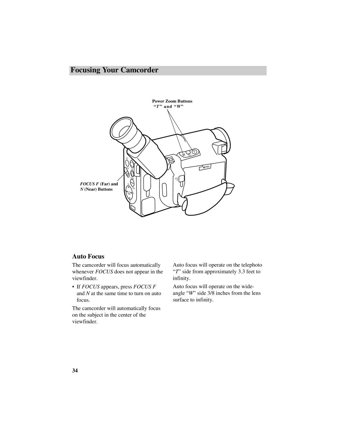 RCA Pro884HB manual Focusing Your Camcorder, Auto Focus 