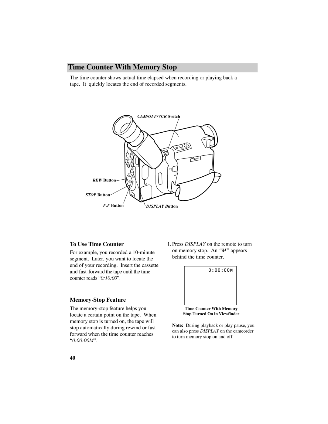 RCA Pro884HB manual Time Counter With Memory Stop, To Use Time Counter, Memory-Stop Feature 