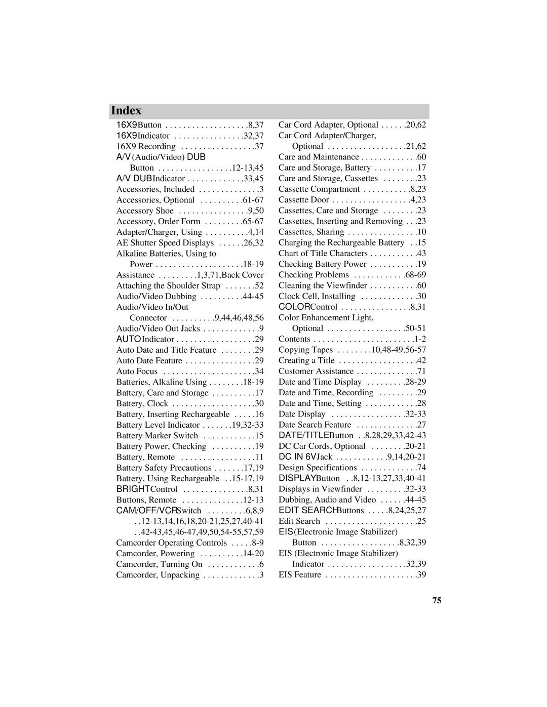 RCA Pro884HB manual Index 