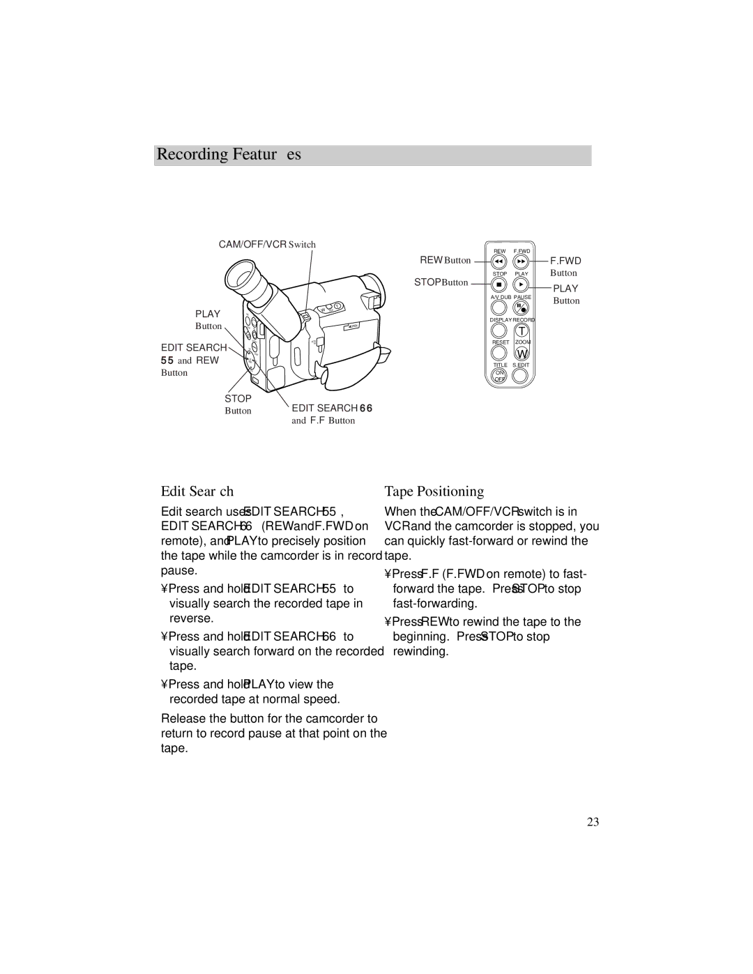 RCA Pro942 manual Edit Search Tape Positioning 