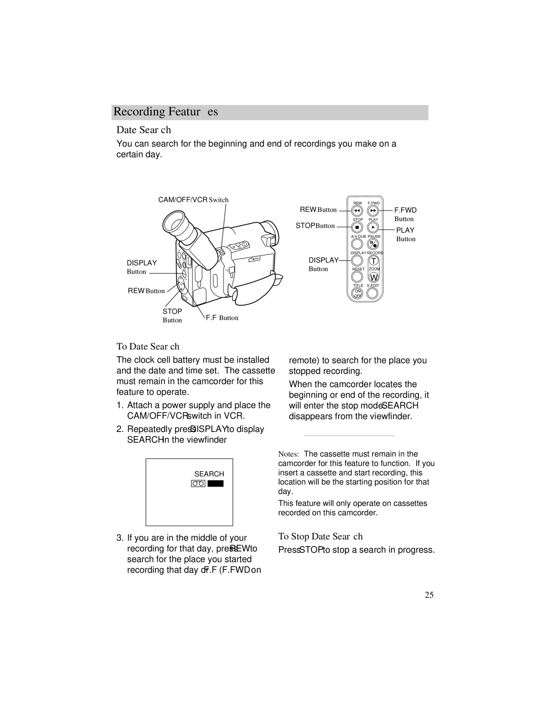 RCA Pro942 manual To Date Search, To Stop Date Search 