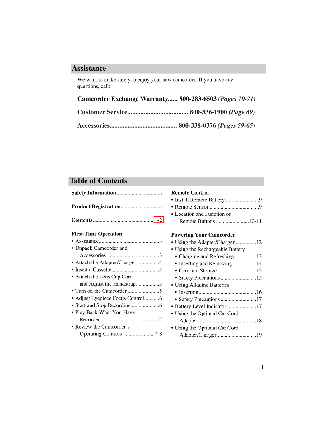 RCA Pro942 manual Assistance, Table of Contents 